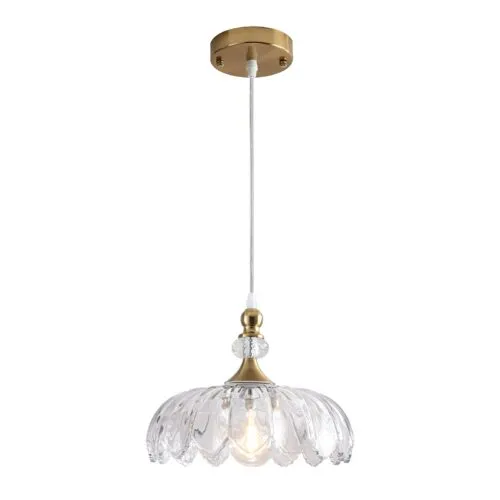 Gold Vintage Pendant Light with Flower Glass Shade