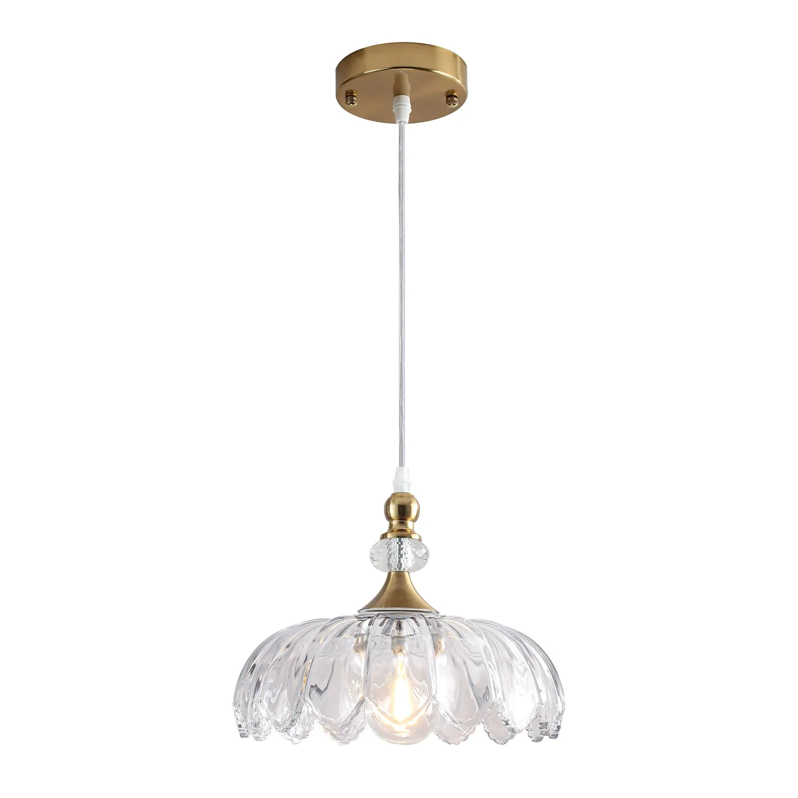 Gold Vintage Pendant Light with Flower Glass Shade