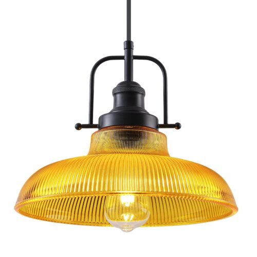 12" Orange Ribbed Glass Farmhouse Pendant Light