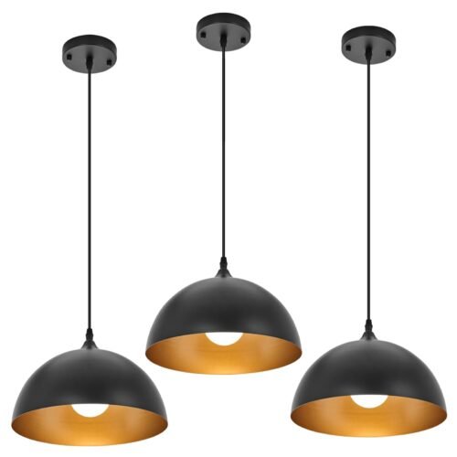 11.8" Black Dome Industrial Vintage Pendant Light 3-Pack