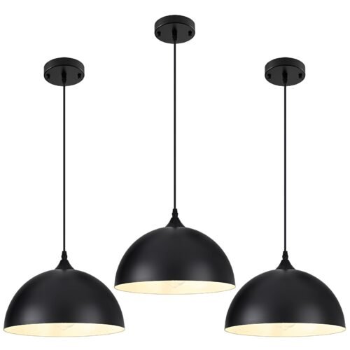 11.8" Black Dome Industrial Farmhouse Pendant Light 3-Pack
