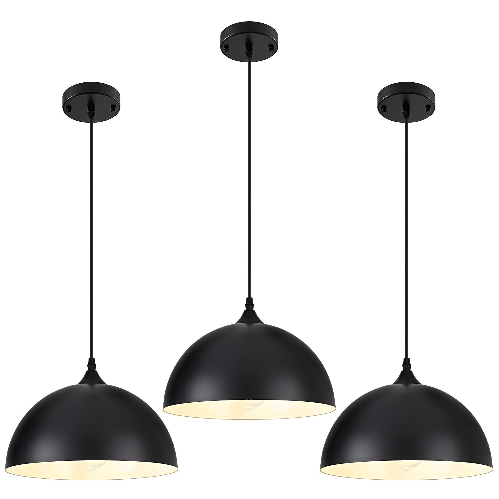 11.8" Black Dome Industrial Farmhouse Pendant Light 3-Pack