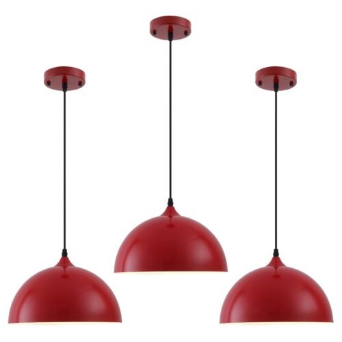 11.8" Red Dome Industrial Vintage Pendant Light 3-Pack