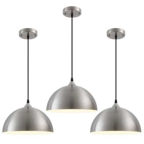 11.8" Brushed Nickel Farmhouse Dome Pendant Light 3-Pack