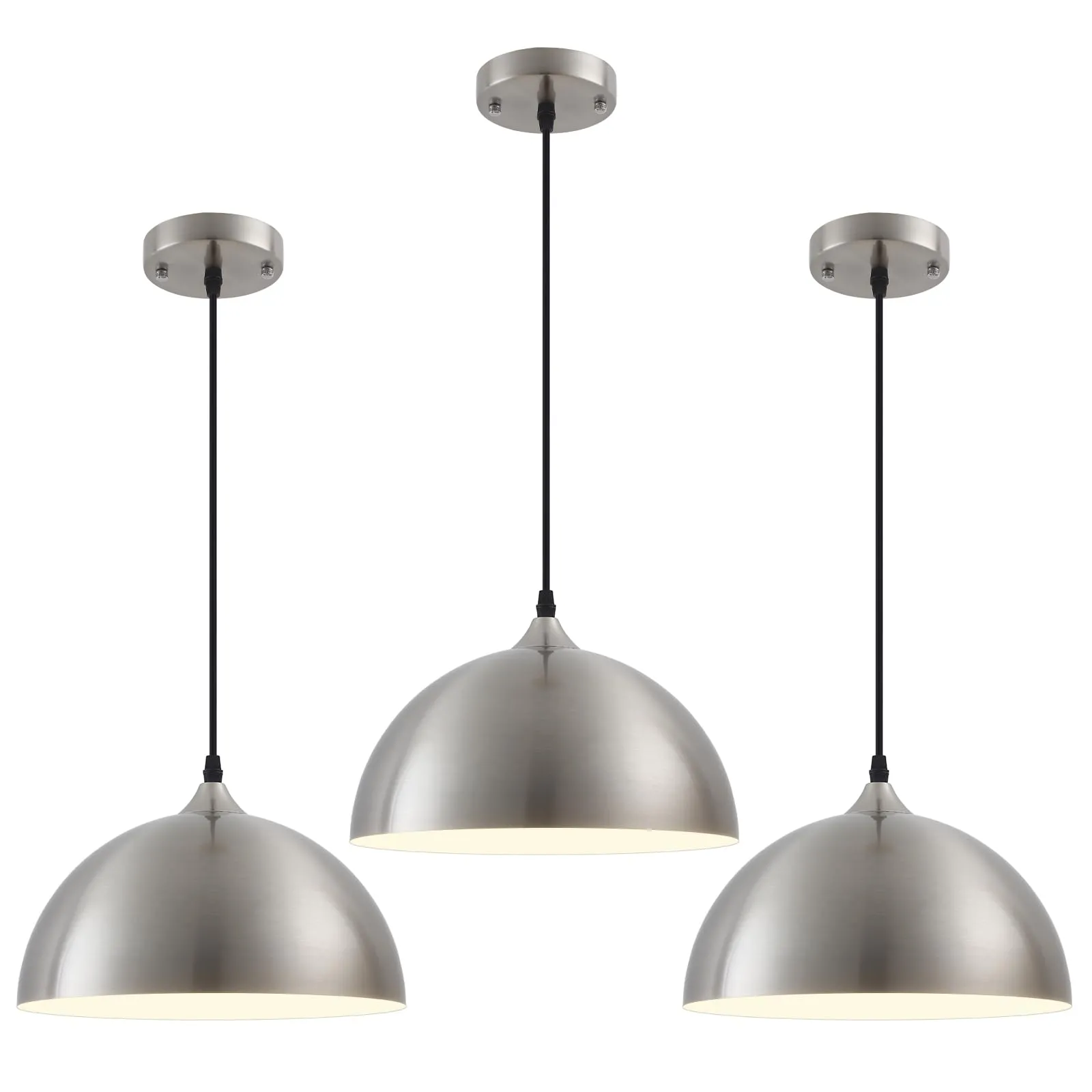 11.8" Brushed Nickel Farmhouse Dome Pendant Light 3-Pack