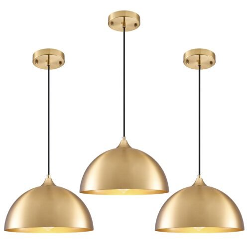 11.8" Gold Industrial Dome Farmhouse Pendant Light 3-Pack