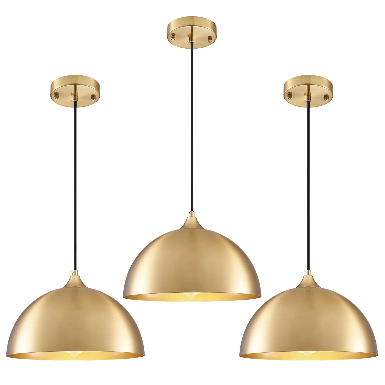 11.8" Gold Industrial Dome Farmhouse Pendant Light 3-Pack