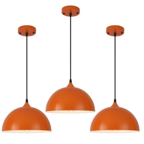 11.8" Orange Industrial Farmhouse Pendant Light 3-Pack