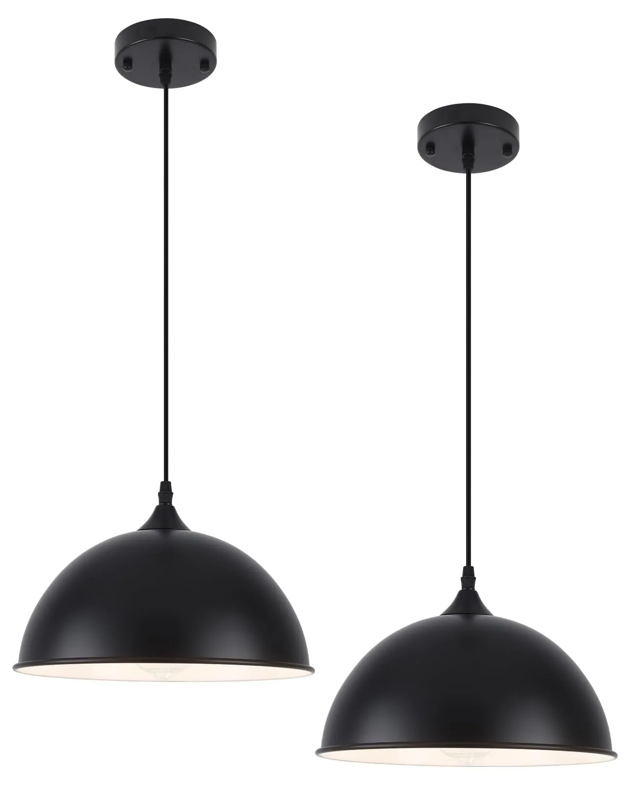 11.8" Black Farmhouse Dome Pendant Light 2-Pack