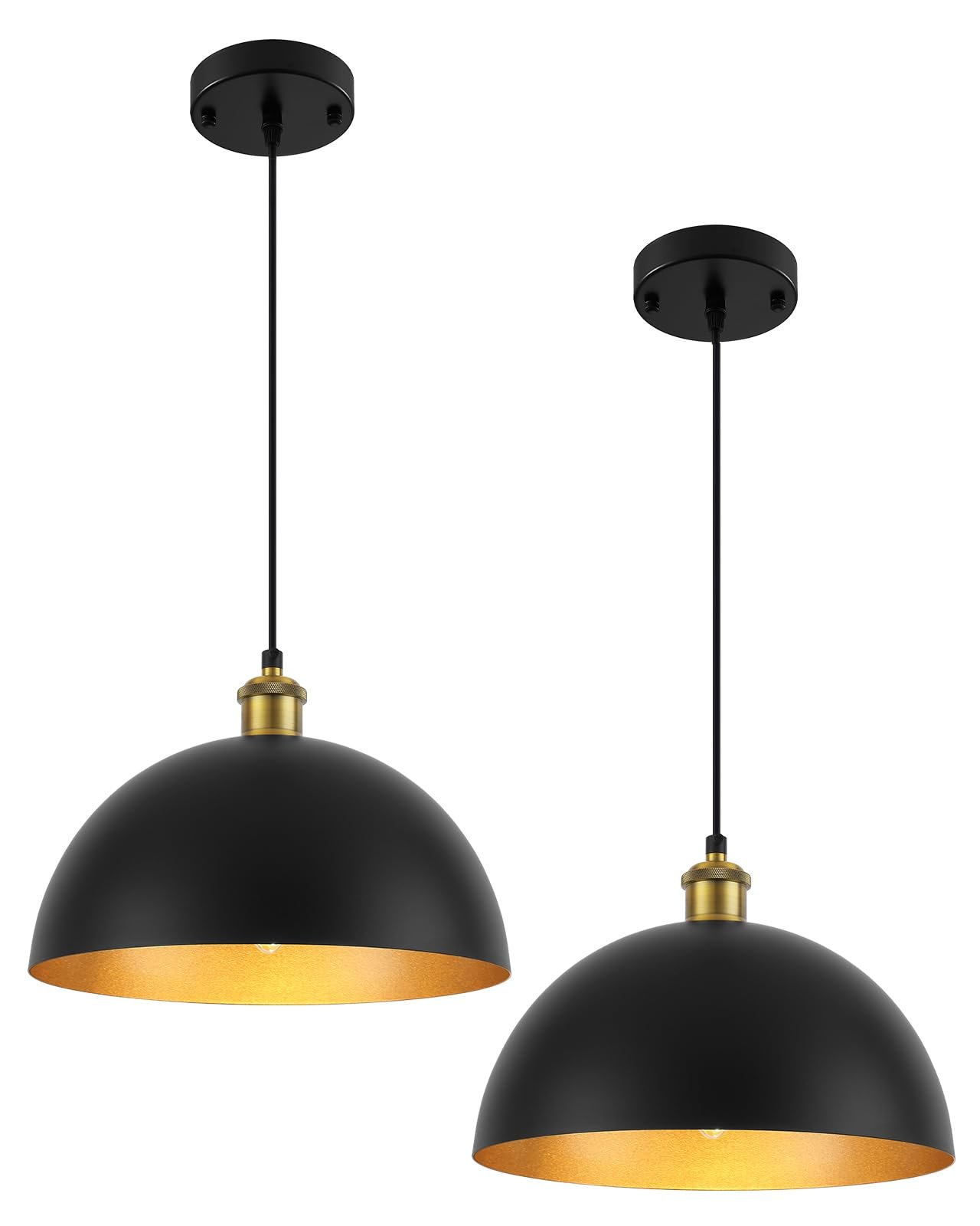 11.8" Black and Gold Farmhouse Dome Pendant Light 2-Pack