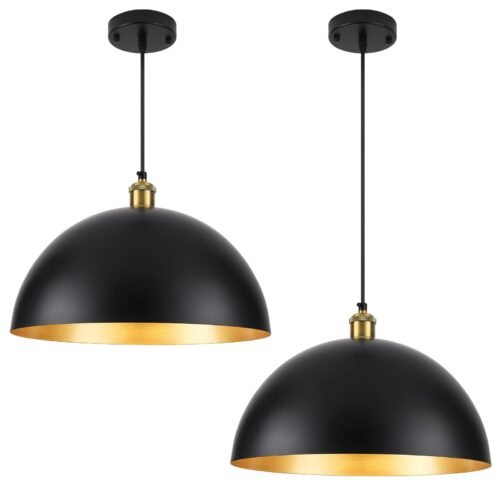 16" Black Vintage Large Dome Pendant Light 2-Pack