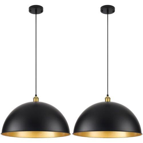 20" Black Vintage Large Farmhouse Pendant Light 2-Pack