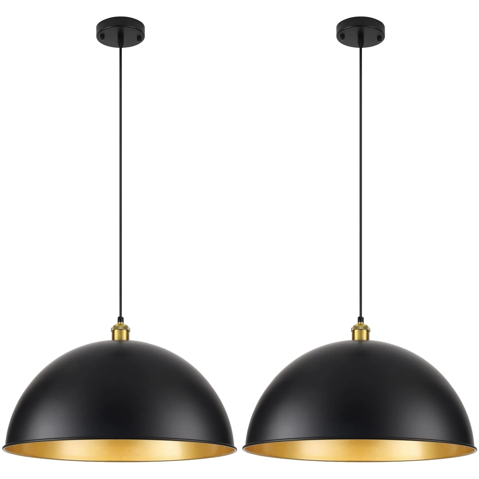 20" Black Vintage Large Farmhouse Pendant Light 2-Pack
