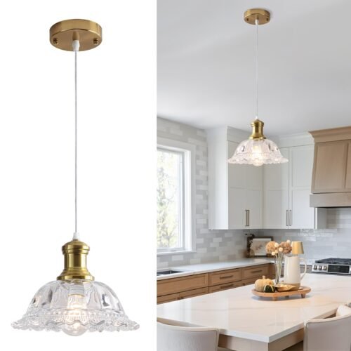 Gold Vintage Pendant Light with Clear Glass Shade