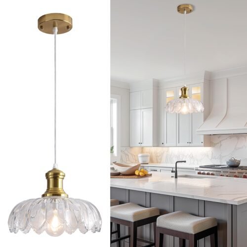 Gold Vintage Farmhouse Pendant Light with Clear Glass Shade