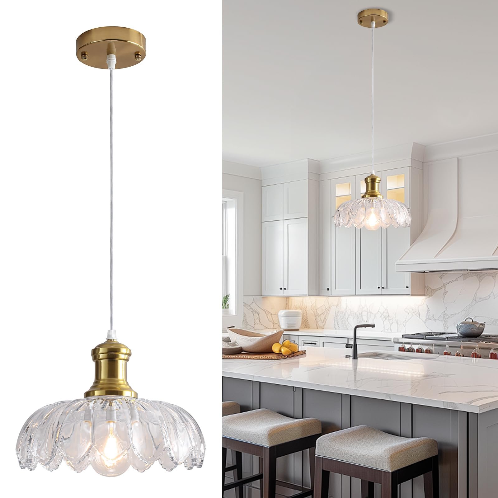Gold Vintage Farmhouse Pendant Light with Clear Glass Shade