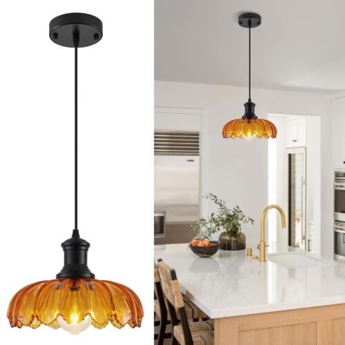 Orange Vintage Pendant Light with Glass Shade