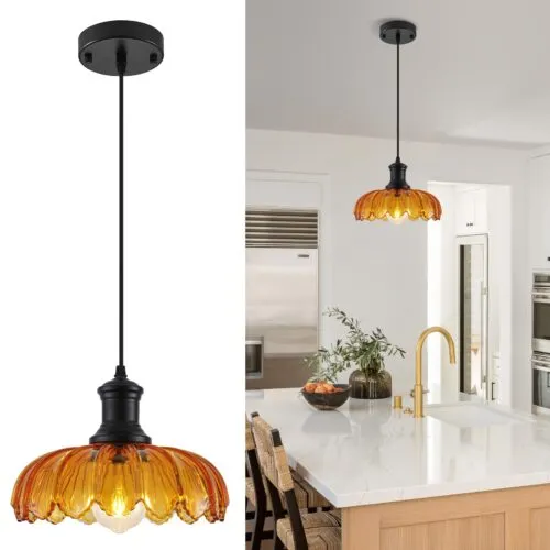 Orange Vintage Pendant Light with Glass Shade