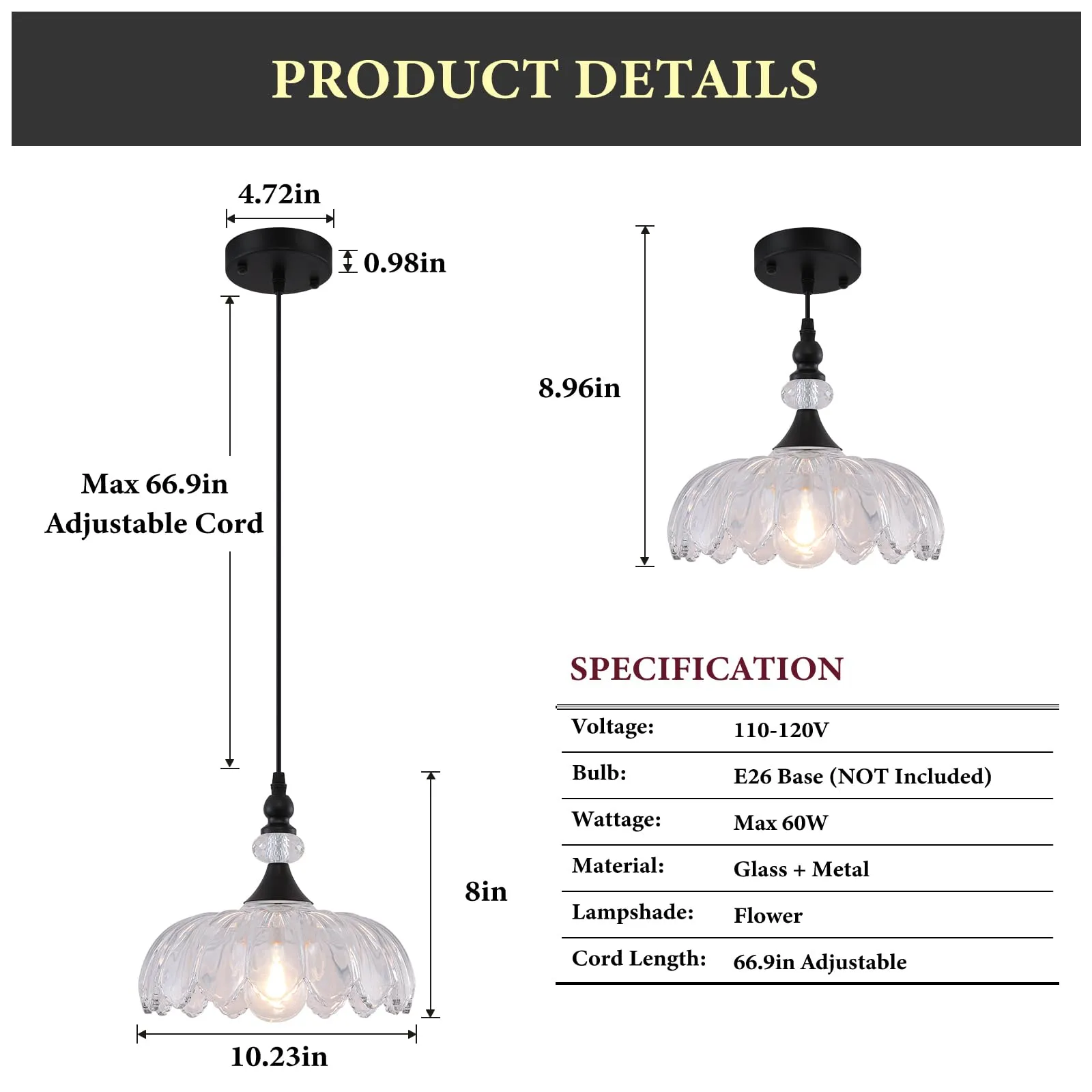 Matte Black Vintage Pendant Light with Glass Shade - Image 2