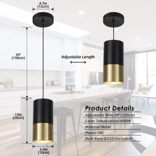 Black and Gold Small Modern Pendant Light 4000K 3-Pack