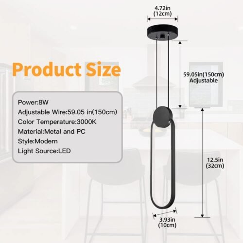 Black Modern LED Oval Pendant Light 2-Pack
