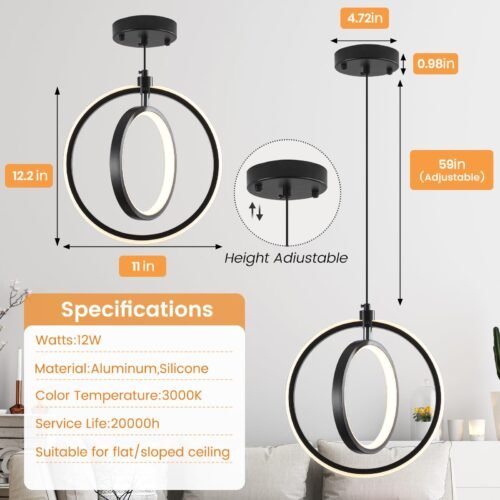Modern LED Ring Pendant Light 3000K 2-Pack