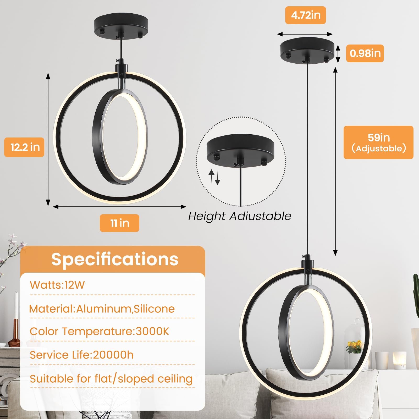 Modern LED Ring Pendant Light 3000K 2-Pack - Image 2