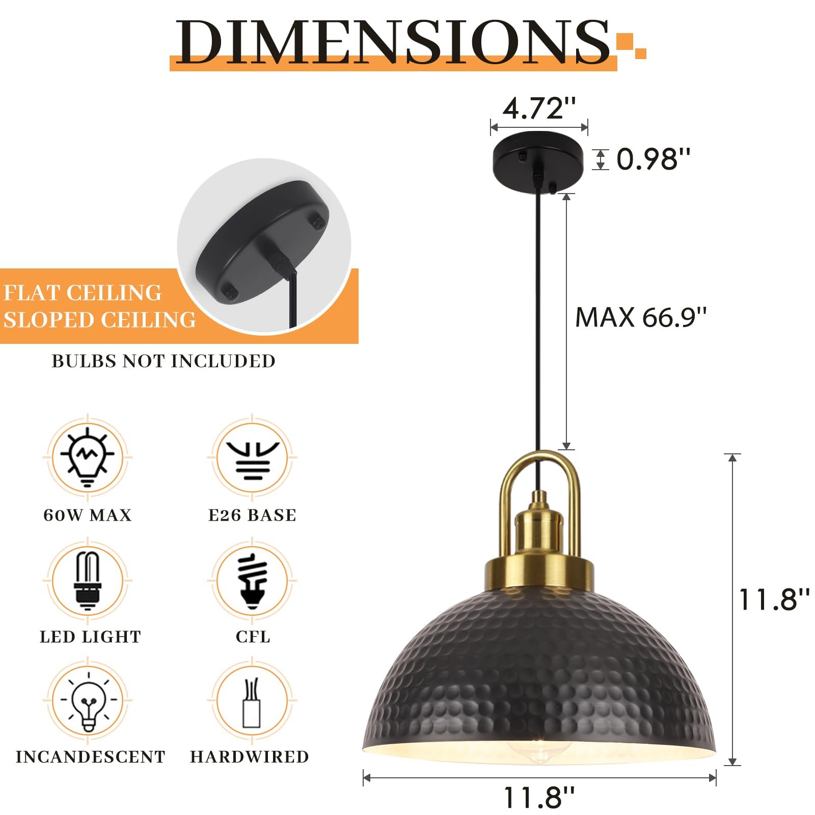 Black Vintage Farmhouse Hammered Pendant Light - Image 2
