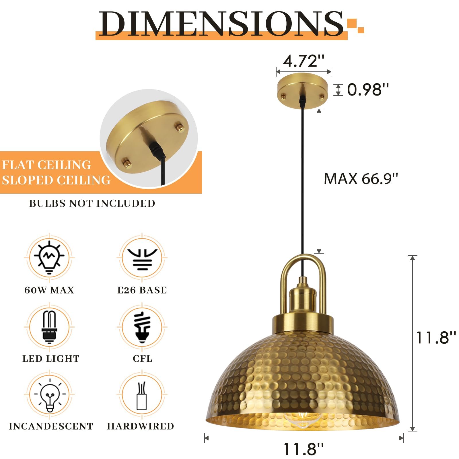 Gold Hammered Pendant Light 11.8" 2-Pack - Image 2