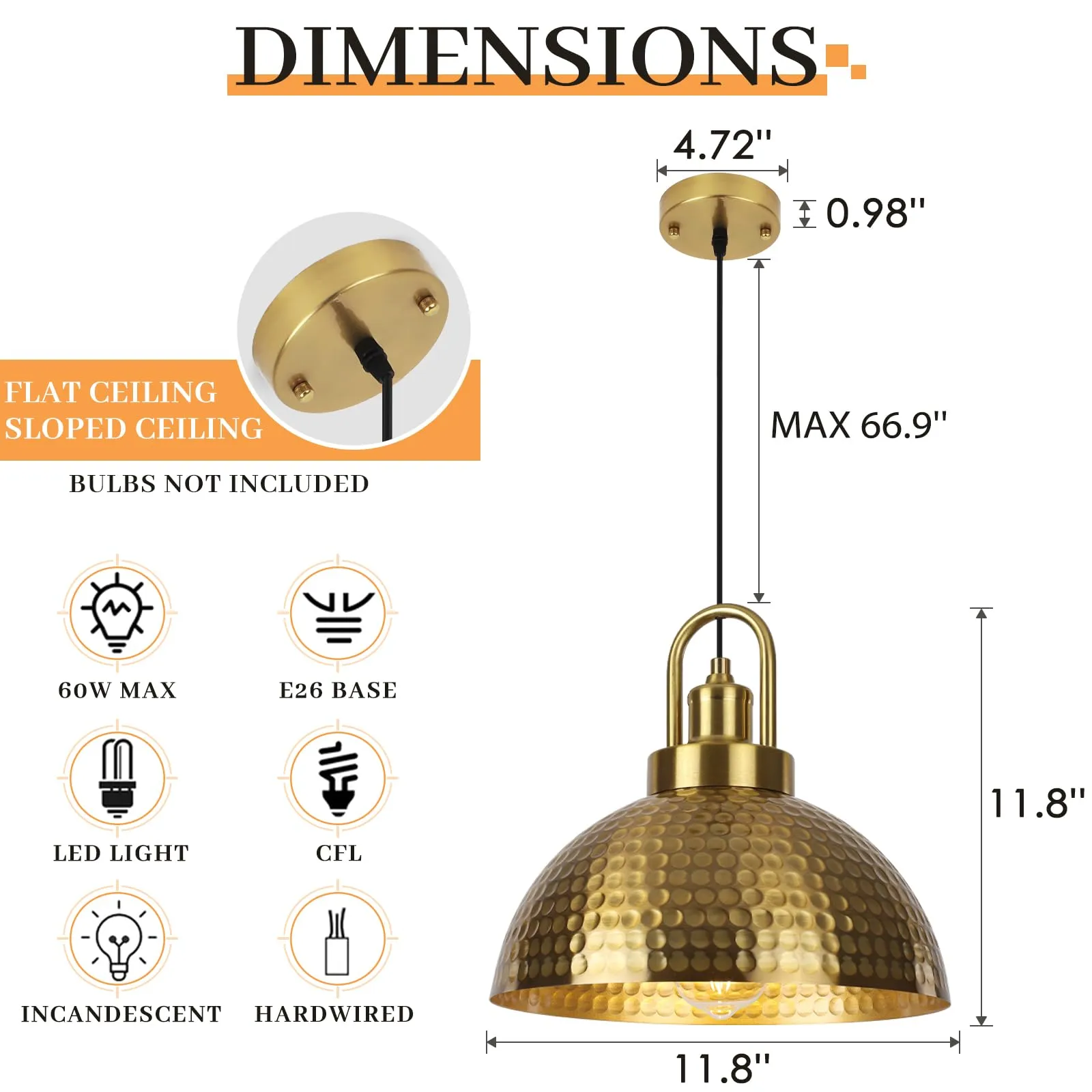 Gold Hammered Pendant Light 11.8" 2-Pack - Image 2