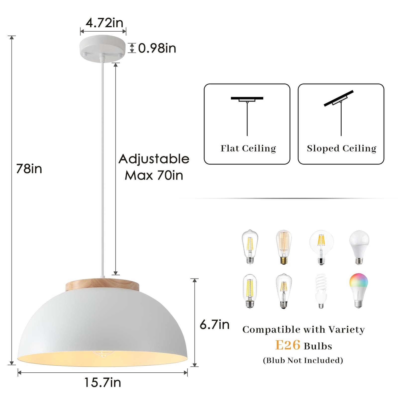 White Large Farmhouse Pendant Light 16" with Wooden Holder 2-Pack - Image 4