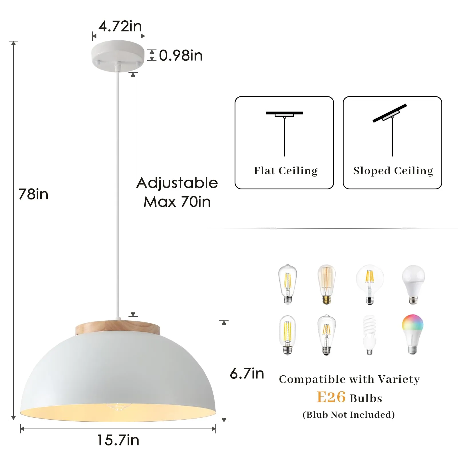 White Large Farmhouse Pendant Light 16" with Wooden Holder 2-Pack - Image 4
