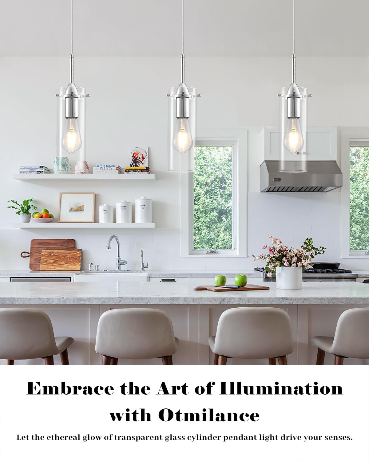Chrome Modern Glass Pendant Light 3-Pack - Image 3