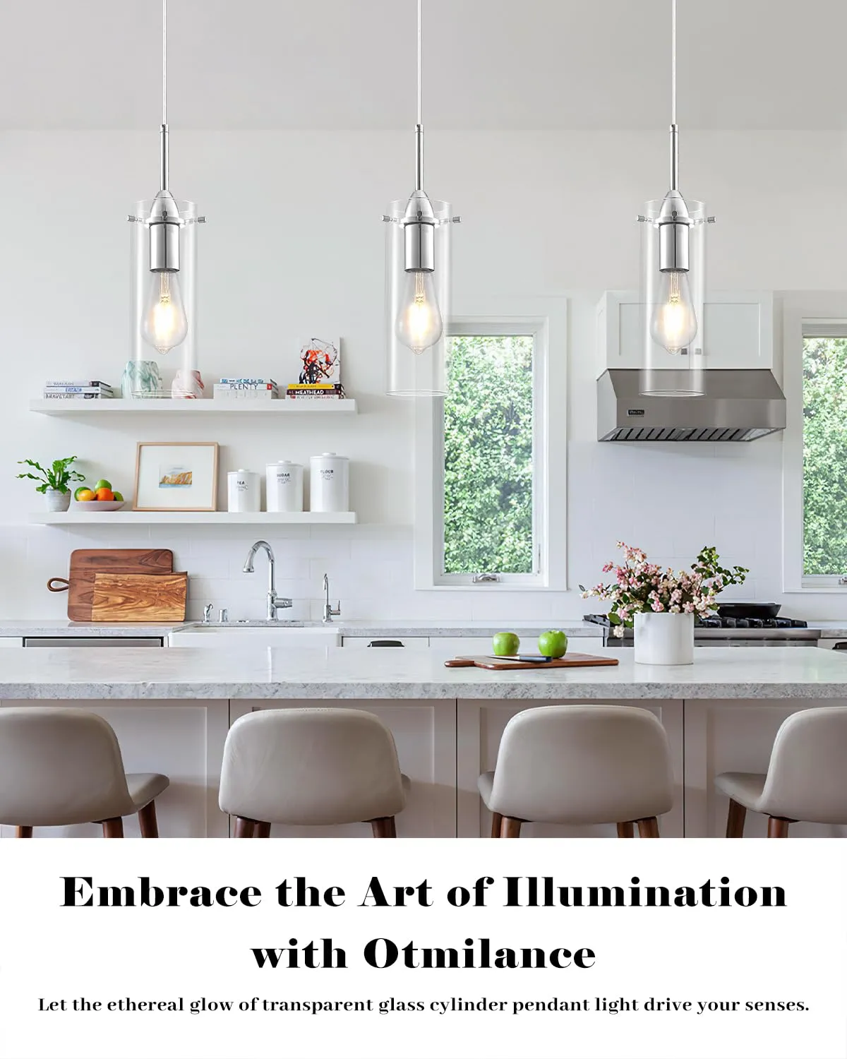 Chrome Modern Glass Pendant Light 3-Pack - Image 3
