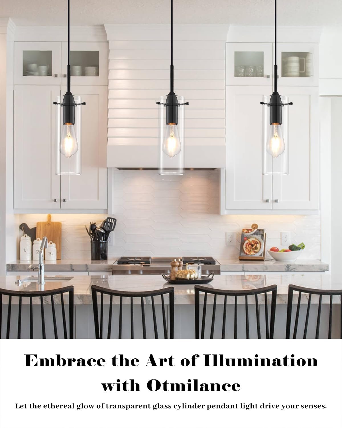 Black Modern Glass Pendant Light 3-Pack - Image 3