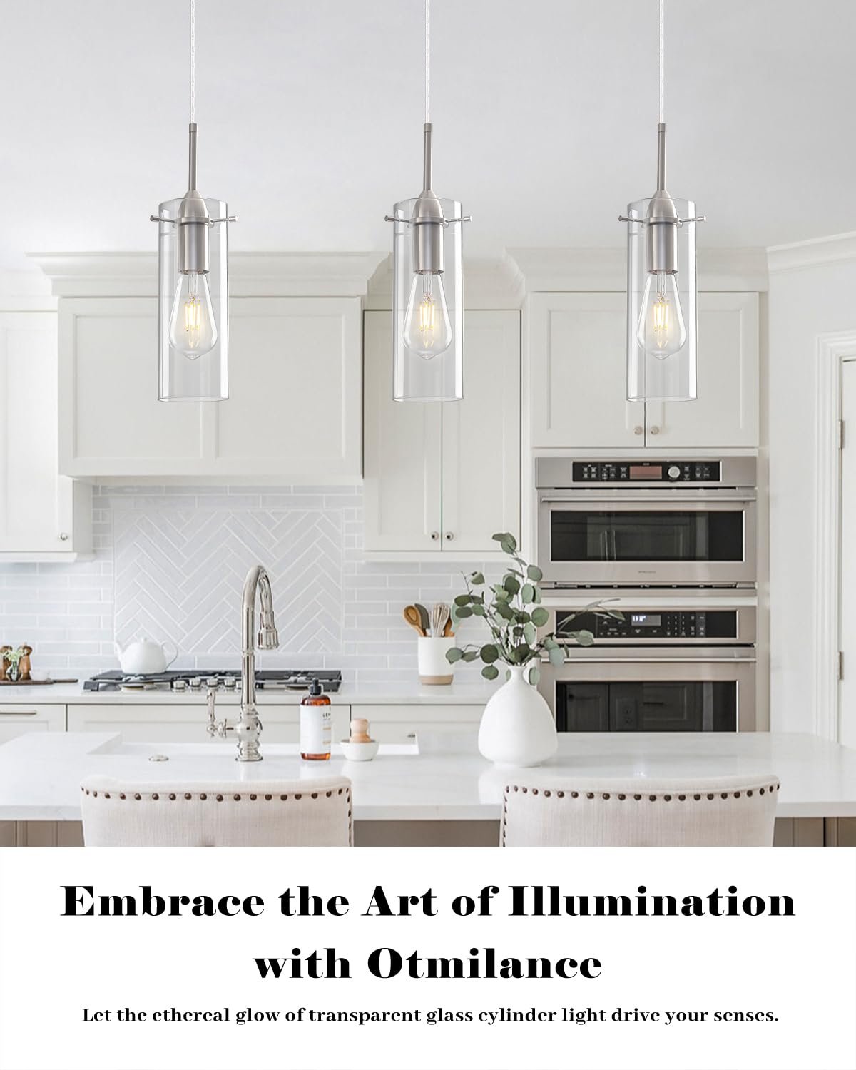 Brushed Nickel Modern Glass Pendant Light 2-Pack - Image 4