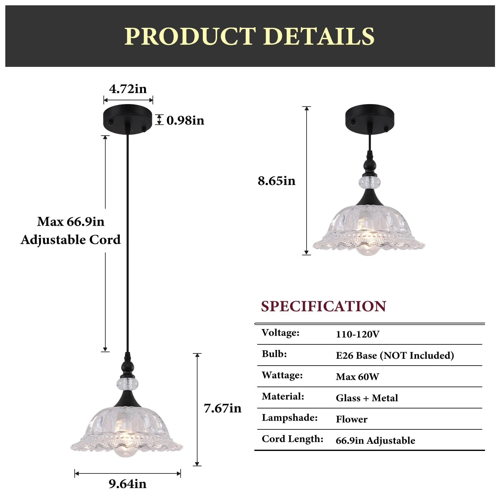 Matte Black Vintage Pendant Light with Glass Shade - Image 3