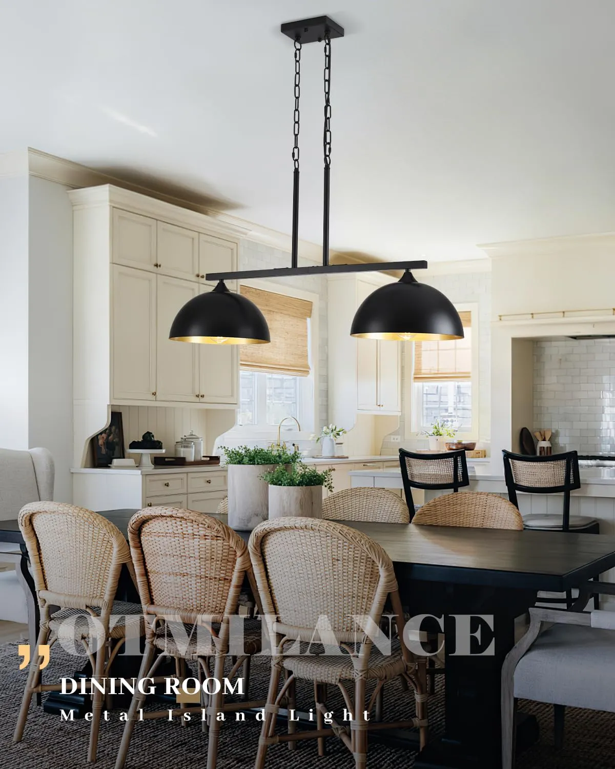 Black Modern 2-Light Dome Island Pendant Light - Image 2