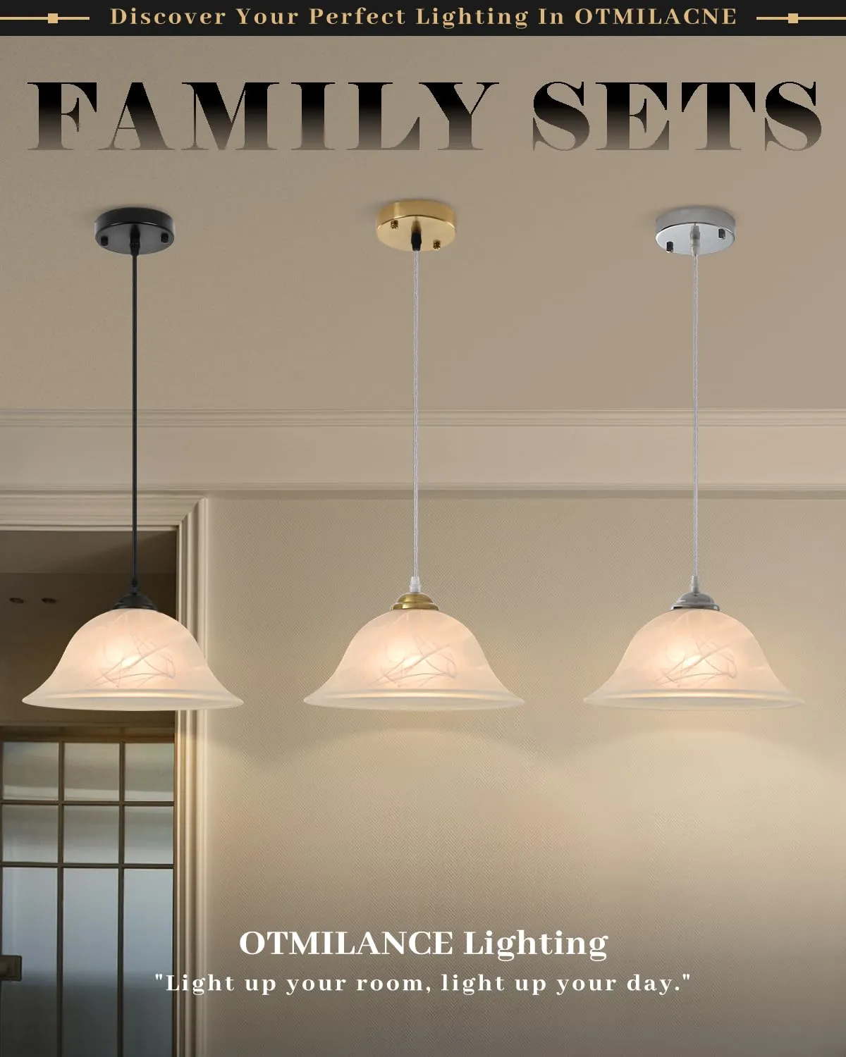 Black Vintage Farmhouse Alabaster Glass Pendant Light 11.8" 2-Pack - Image 5