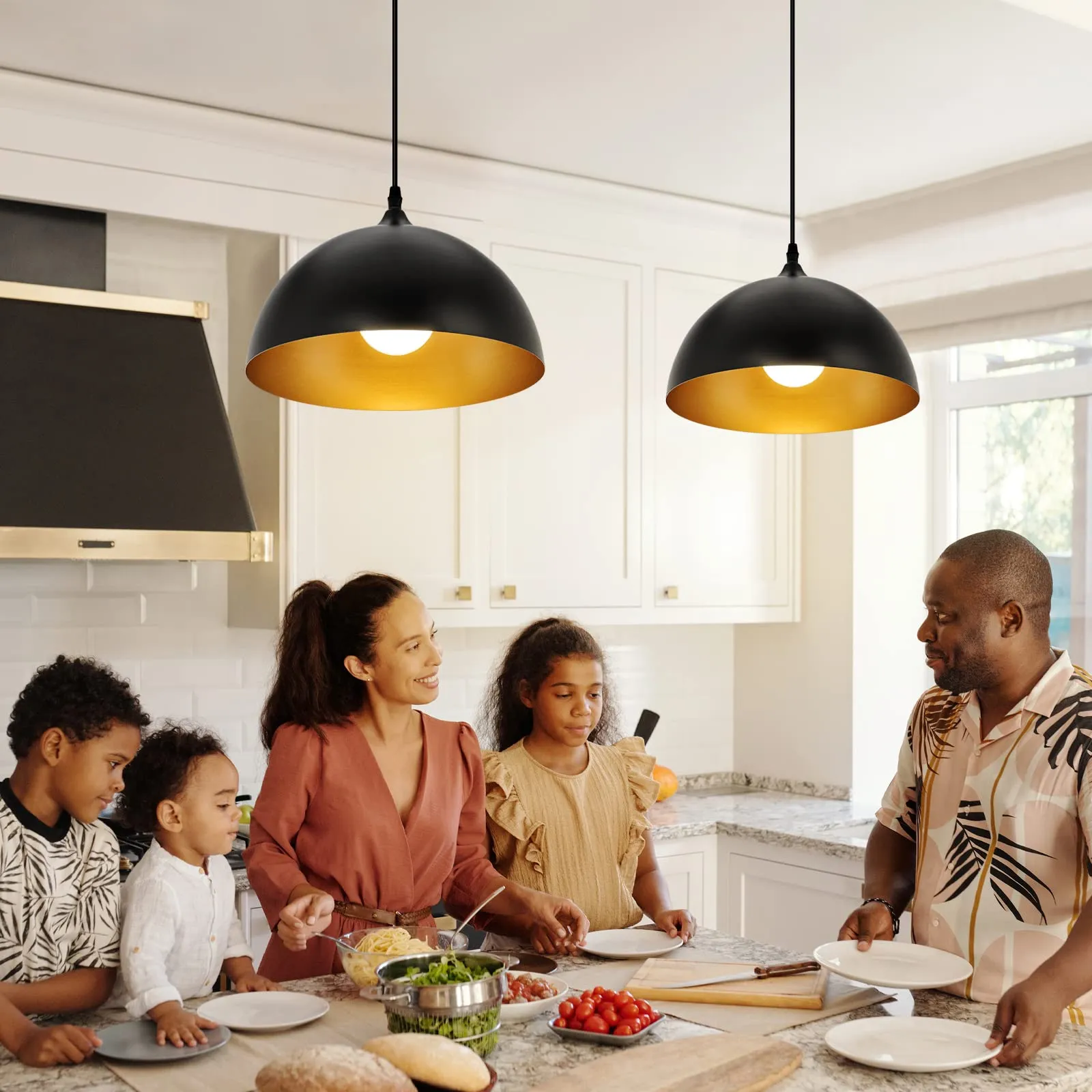 Black and Gold Farmhouse Dome Pendant Light 2-Pack - Image 6