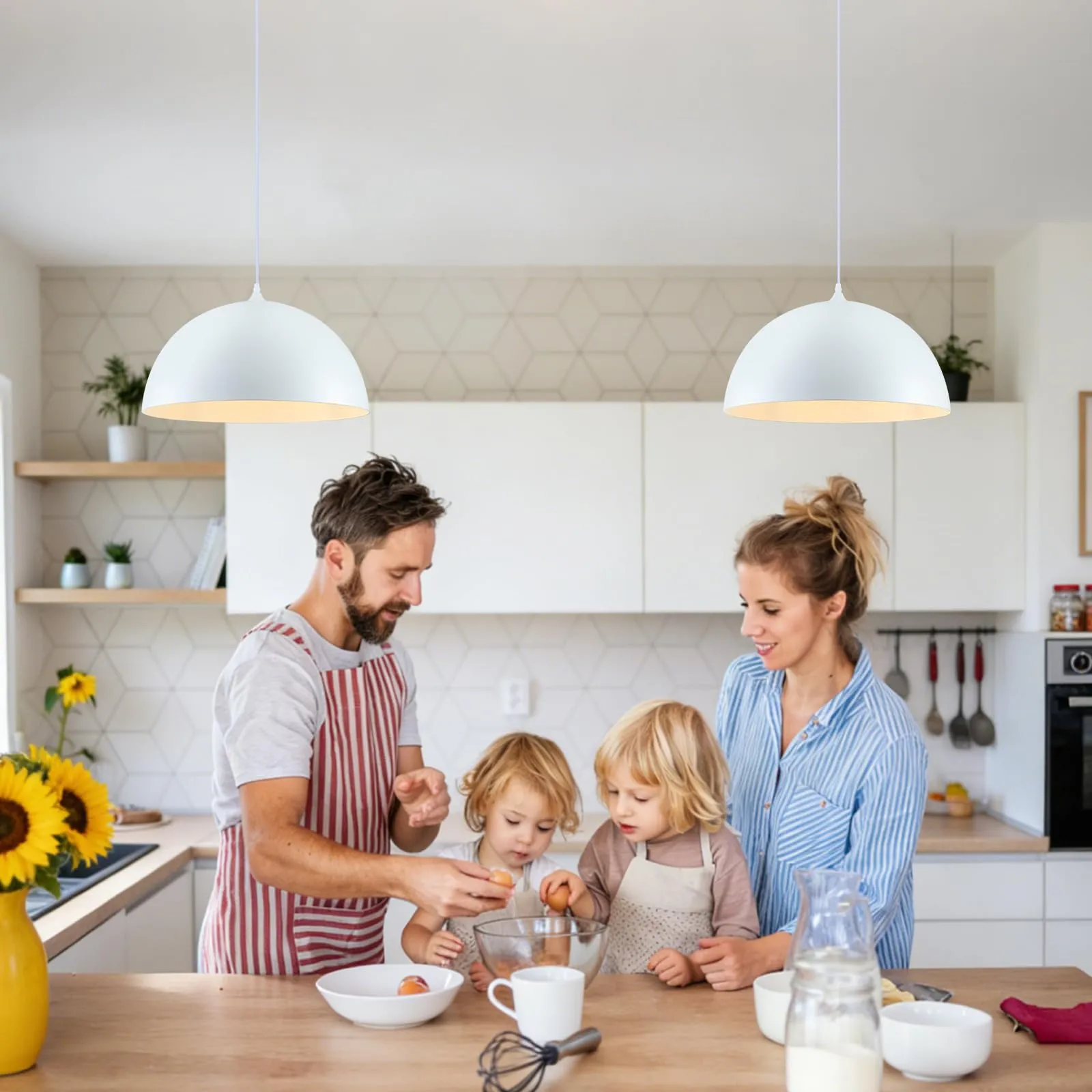 19.7" White Oversized Farmhouse Pendant Light 2-Pack - Image 3