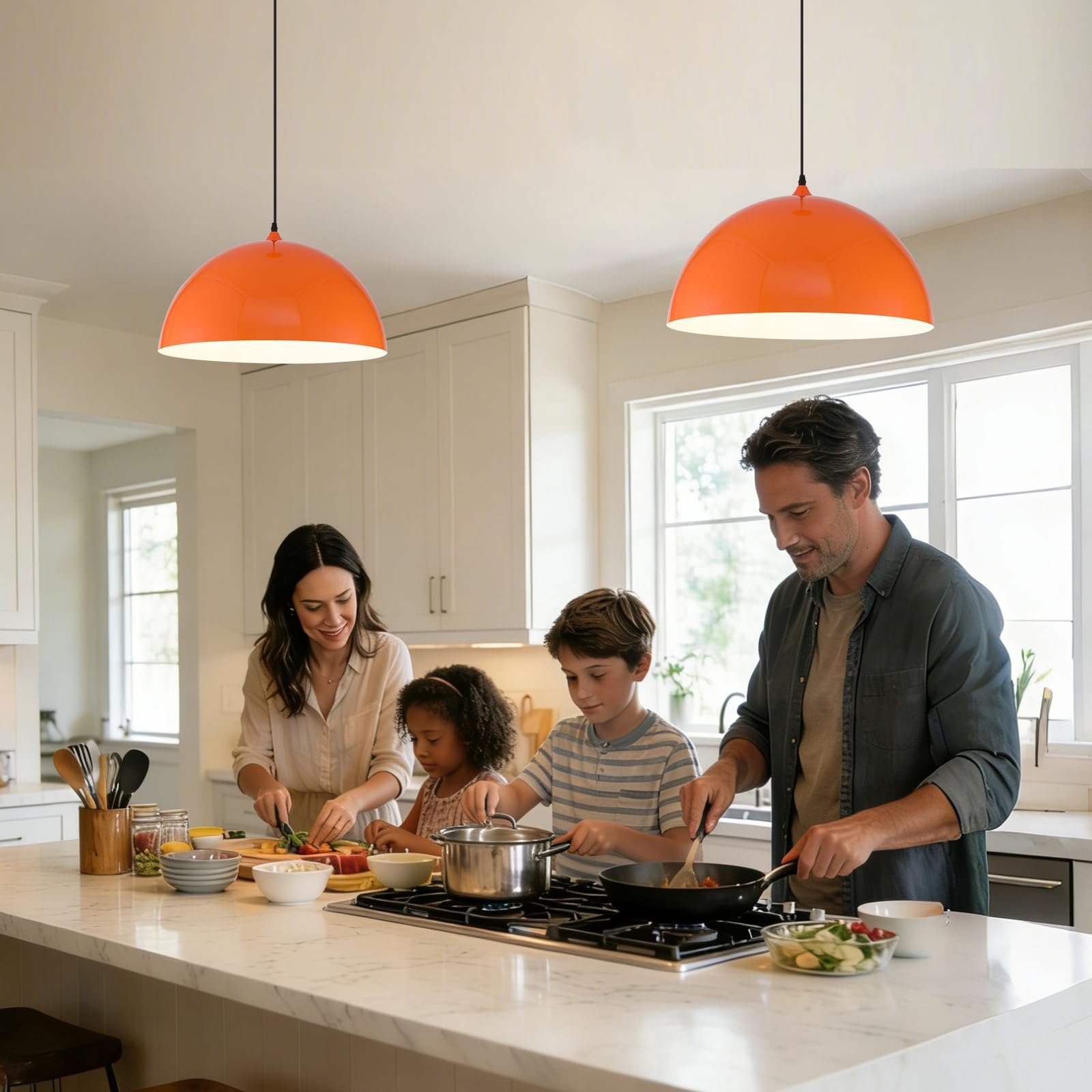 19.7" Orange Oversized Farmhouse Pendant Light 2-Pack - Image 5