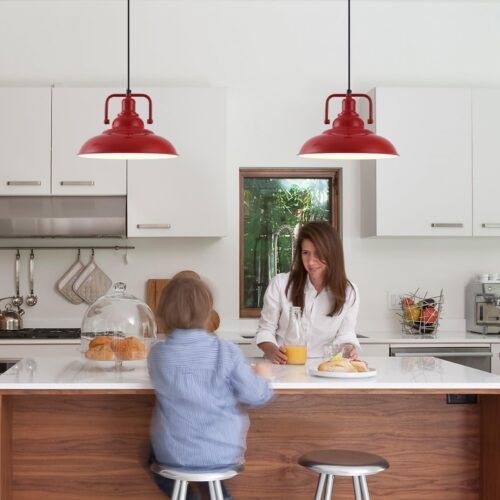12.5" Red Modern Farmhouse Pendant Light 2-Pack