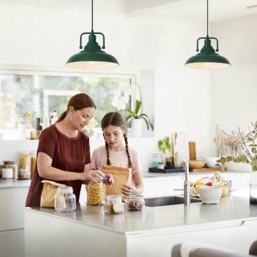 12.5" Green Modern Farmhouse Pendant Light 2-Pack