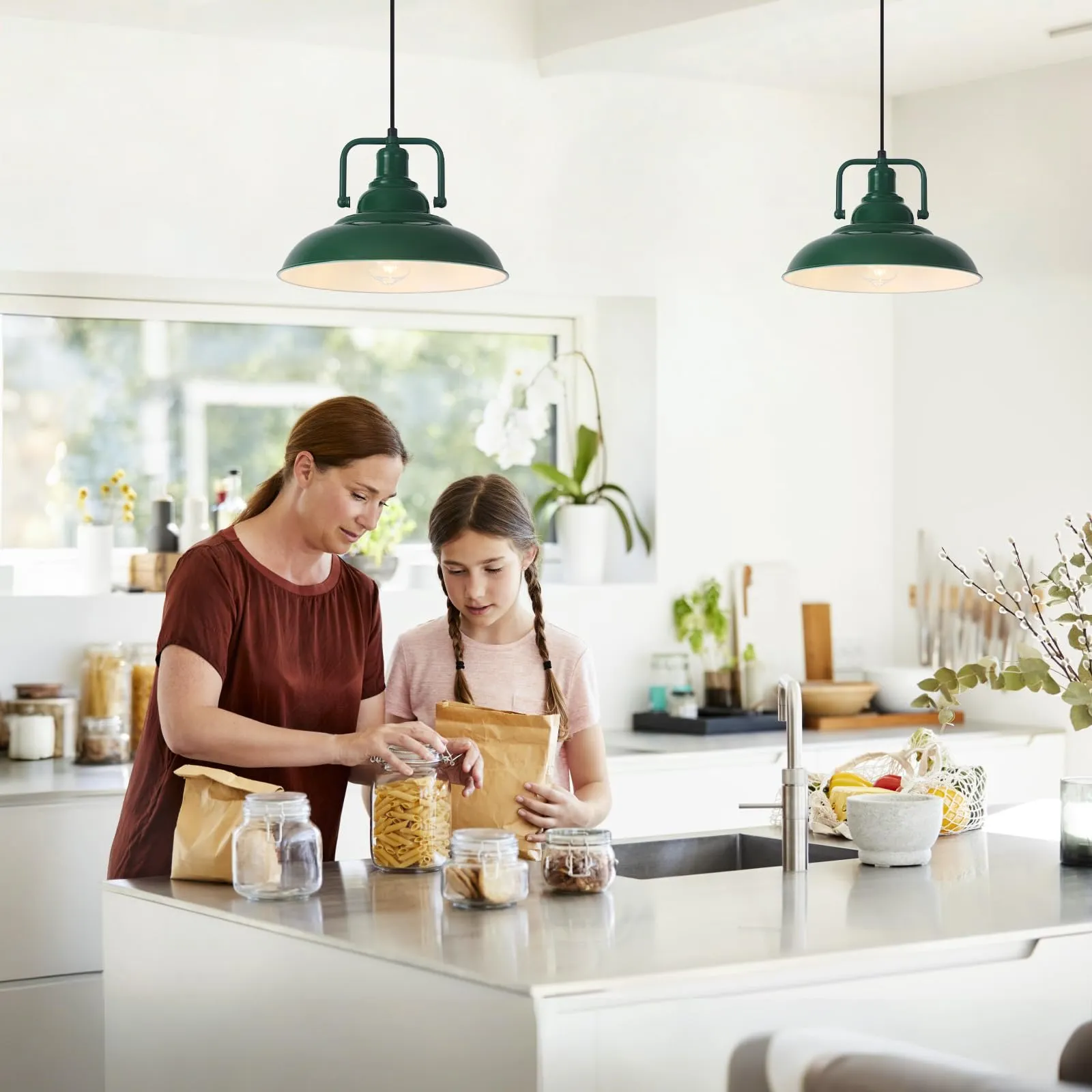 12.5" Green Modern Farmhouse Pendant Light 2-Pack - Image 2