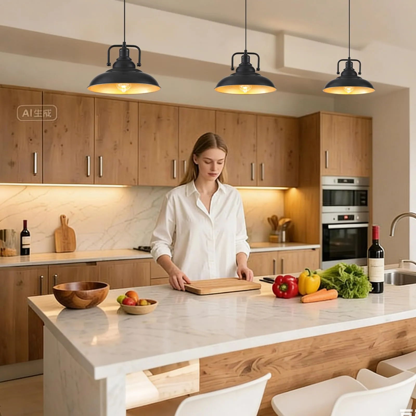 12.5" Black and Gold Farmhouse Pendant Light 3-Pack - Image 3