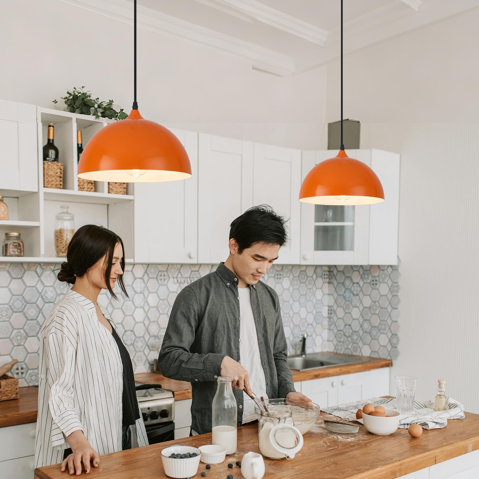 11.8" Orange Modern Plug-in Pendant Light 2-Pack - Image 3