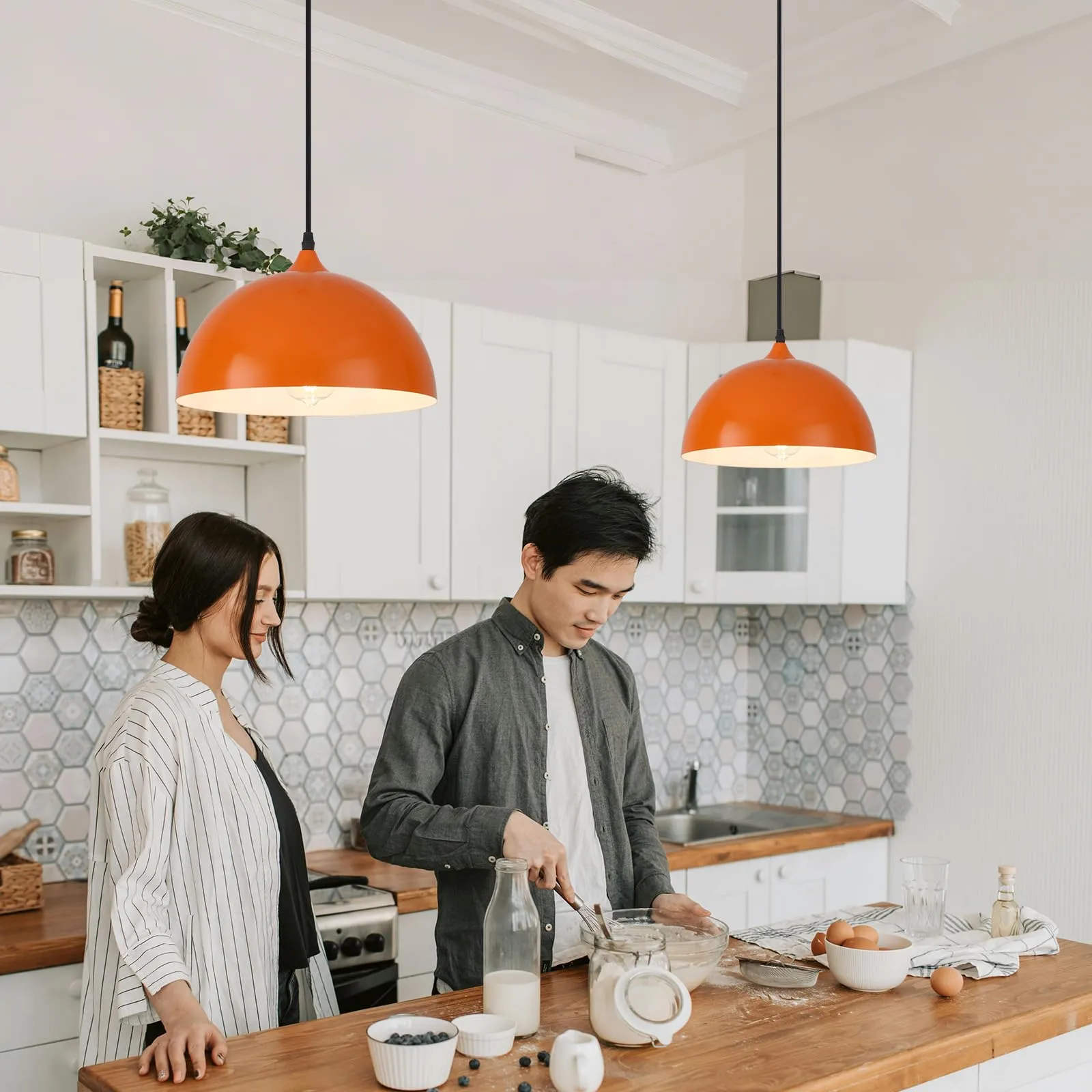 11.8" Orange Modern Plug-in Pendant Light 2-Pack - Image 3