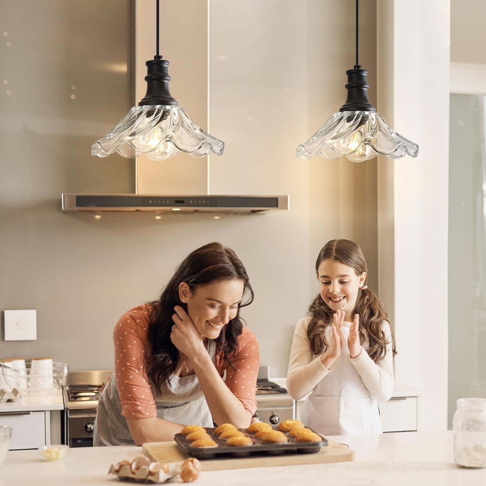 10" Black Modern Farmhouse Pendant Light with Clear Glass 2-Pack - Image 2