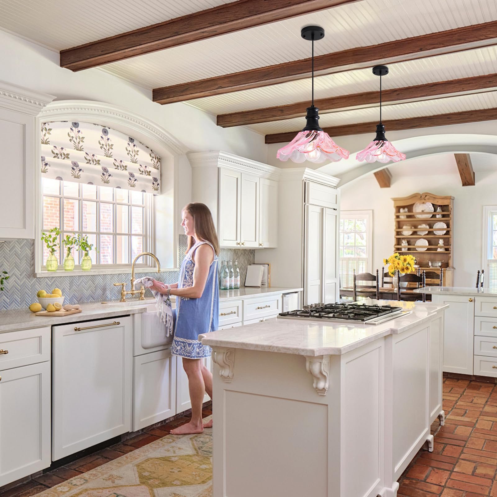 10" Black and Pink Farmhouse Pendant Light 2-Pack - Image 2